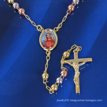 Three Color/ Tri-Color / Multicolor Cross Mary Necklace with Gold Plated